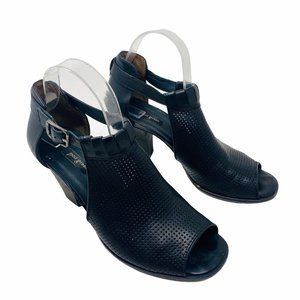Paul Green Colleen Heel Sandals UK 6.5 US 9 Black Leather Peep Toe Shoes